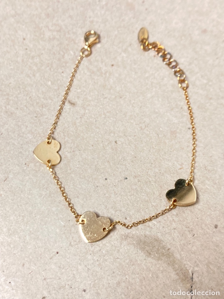Joyeria: Pulsera de plata chapada oro detalles 3 corazones - Foto 2