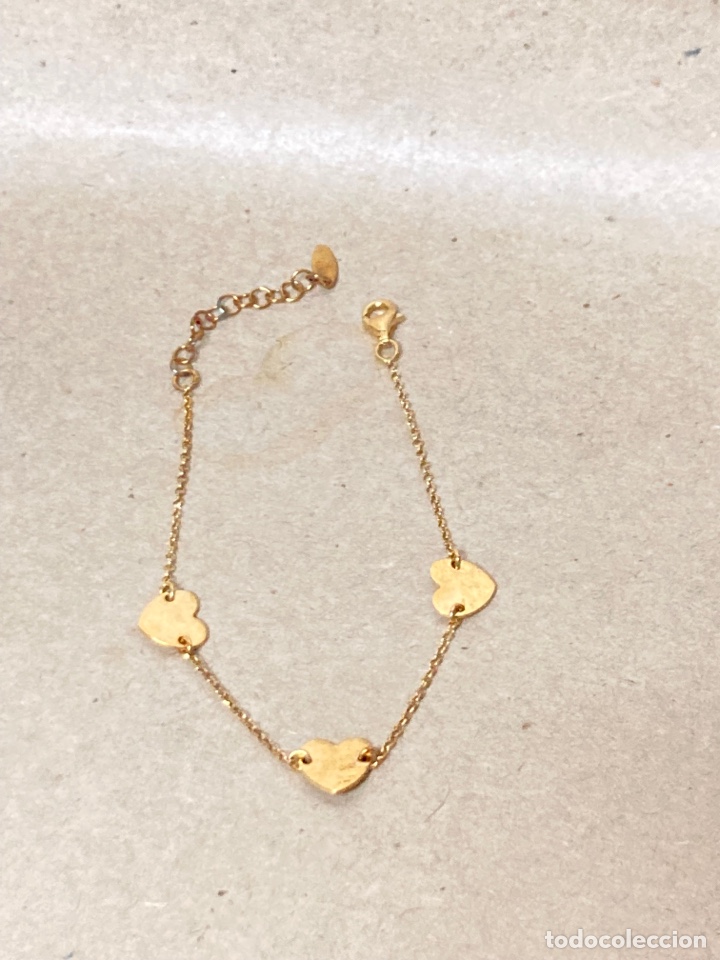 Joyeria: Pulsera de plata chapada oro detalles 3 corazones - Foto 1