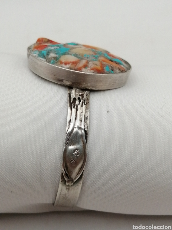 Joyeria: Pulsera brazalete plata de ley coral y turquesa - Foto 2