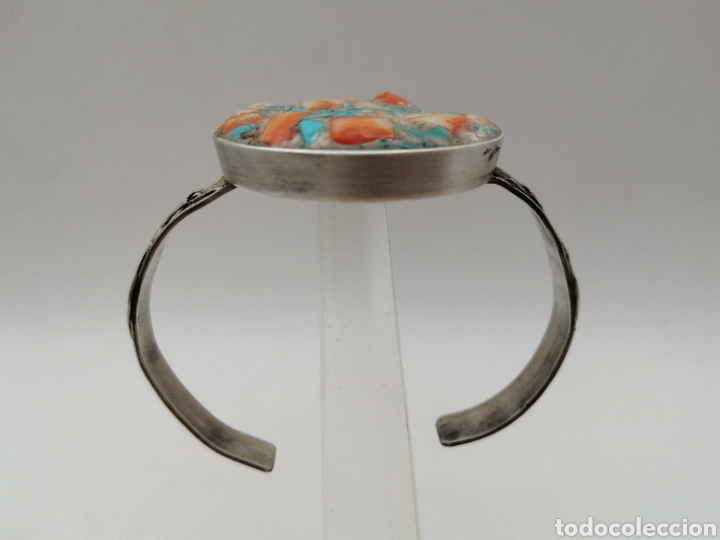 Joyeria: Pulsera brazalete plata de ley coral y turquesa - Foto 3