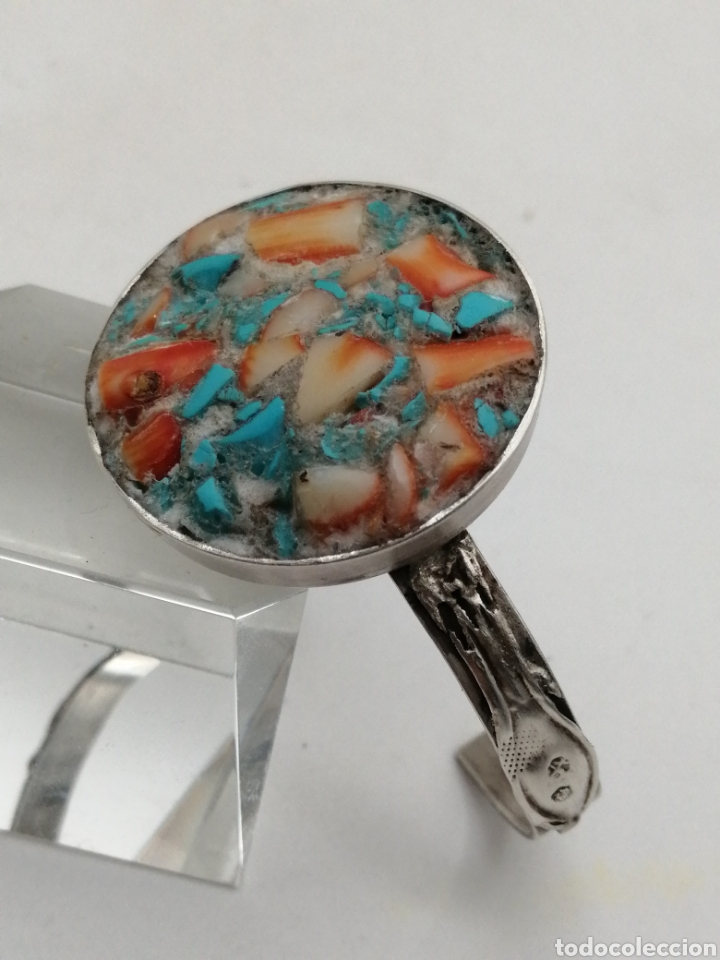 Joyeria: Pulsera brazalete plata de ley coral y turquesa - Foto 6