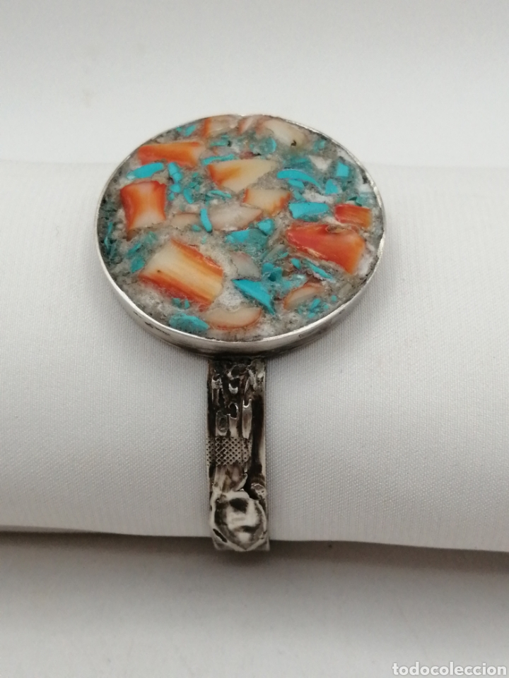 Joyeria: Pulsera brazalete plata de ley coral y turquesa - Foto 1