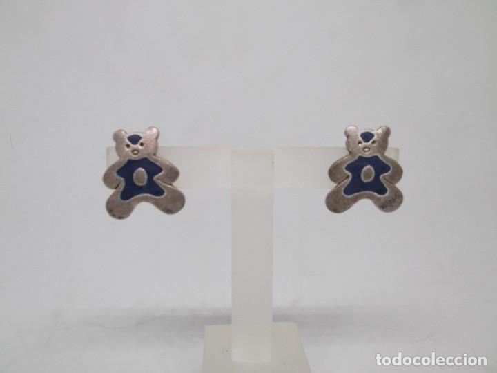 Joyeria: Pendientes oso azul en plata matizada. - Foto 1