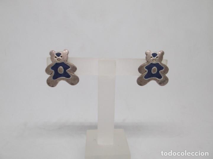 Joyeria: Pendientes oso azul en plata matizada. - Foto 4
