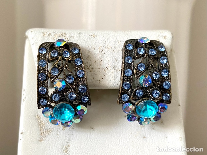 Joyeria: Pendientes vintage de cristales azules - Foto 1