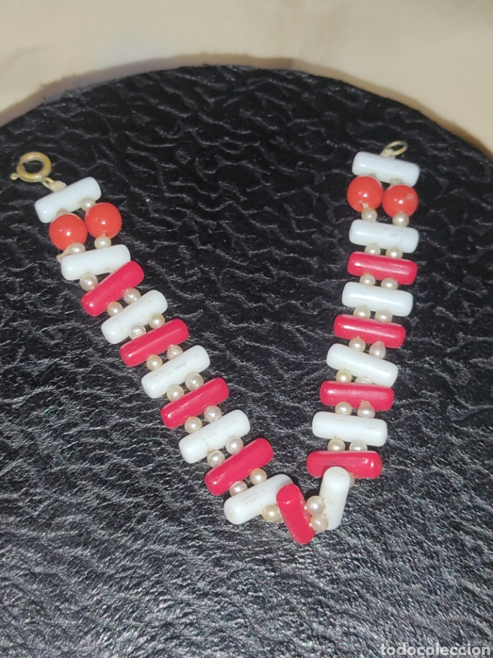 Joyeria: Pulsera de opalina roja y blanca, vintage. - Foto 4