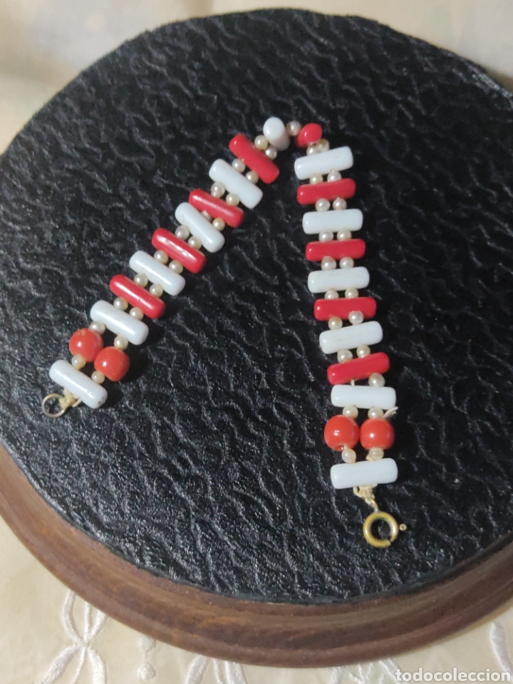 Joyeria: Pulsera de opalina roja y blanca, vintage. - Foto 5