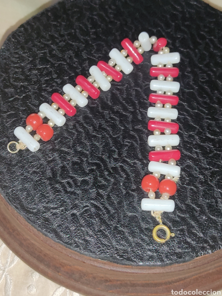 Joyeria: Pulsera de opalina roja y blanca, vintage. - Foto 6