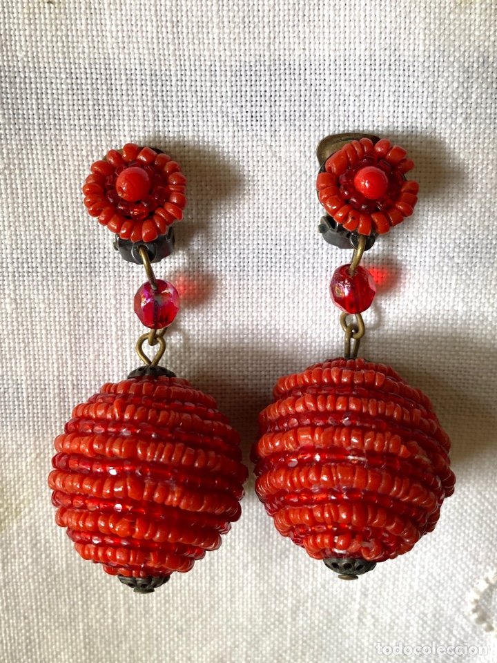 Joyeria: Pendientes vintage de mostacillas rojas - Foto 3