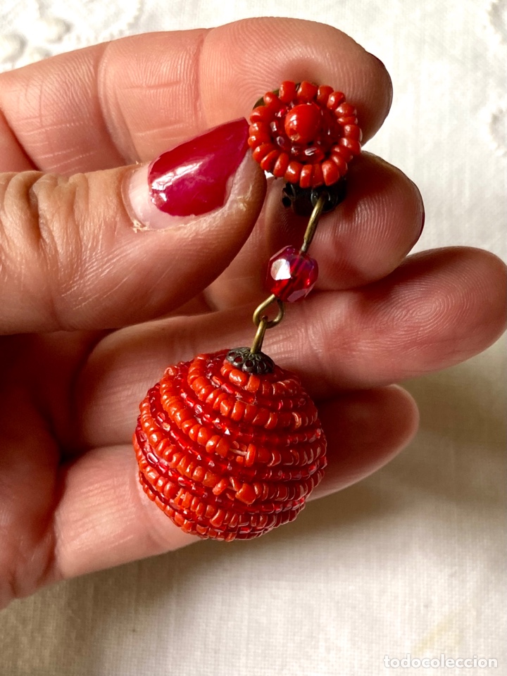 Joyeria: Pendientes vintage de mostacillas rojas - Foto 4