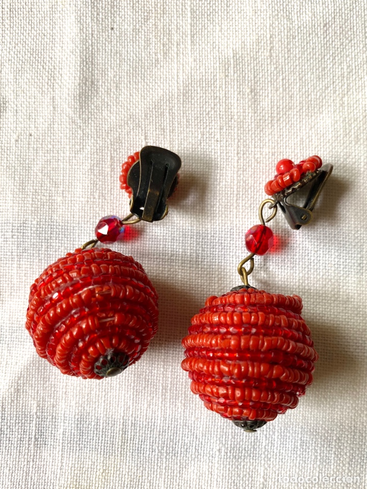Joyeria: Pendientes vintage de mostacillas rojas - Foto 5