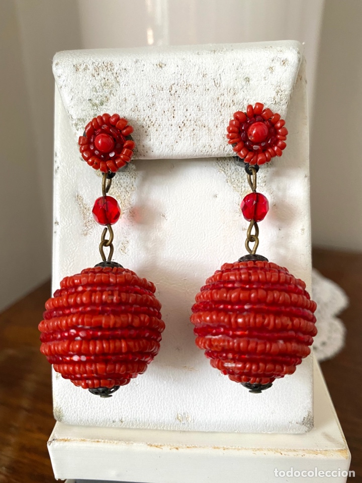 Joyeria: Pendientes vintage de mostacillas rojas - Foto 1