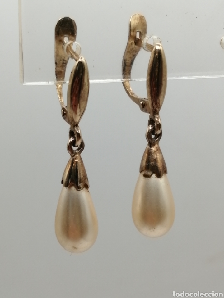 Joyeria: Antiguos pendientes plata chapado oro y perla - Foto 2