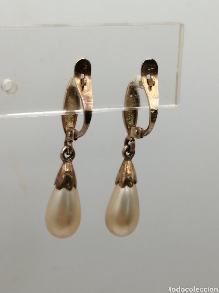Joyeria: Antiguos pendientes plata chapado oro y perla - Foto 3