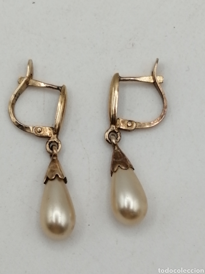 Joyeria: Antiguos pendientes plata chapado oro y perla - Foto 4