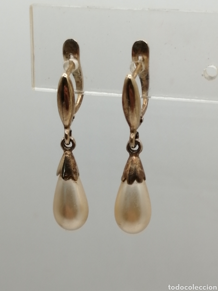 Joyeria: Antiguos pendientes plata chapado oro y perla - Foto 1