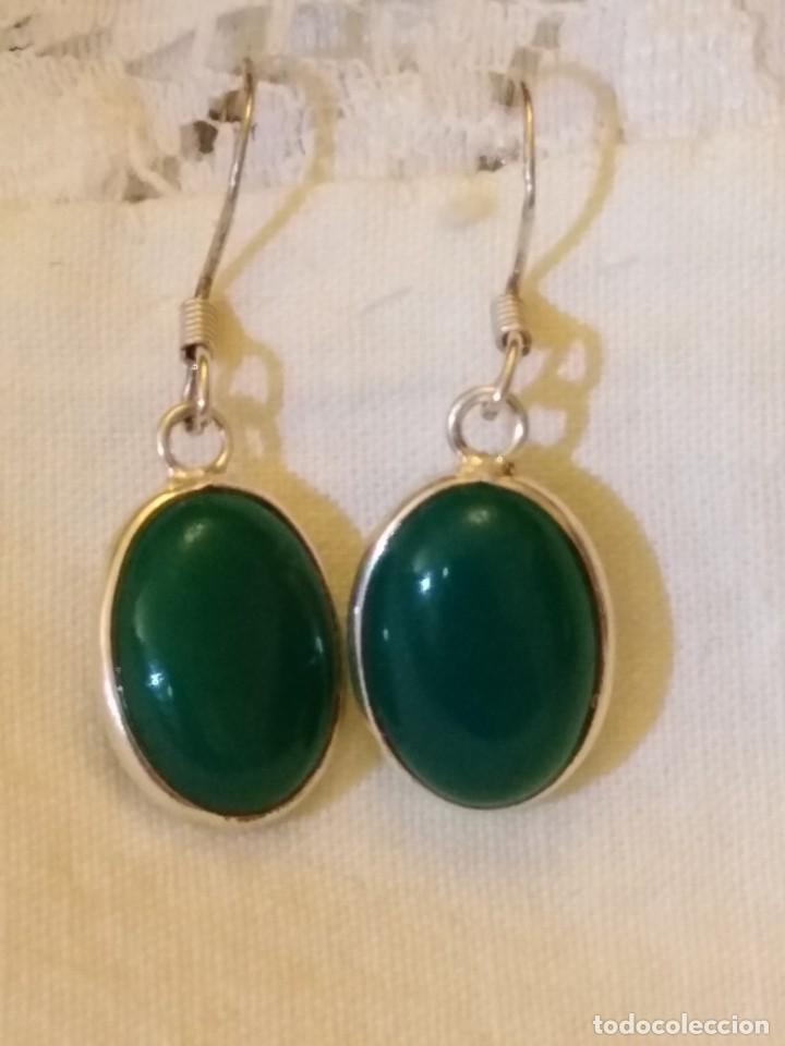 Joyeria: PENDIENTES DE ONIX VERDE NATURAL Y PLATA MACIZA (SIN USAR) - Foto 1