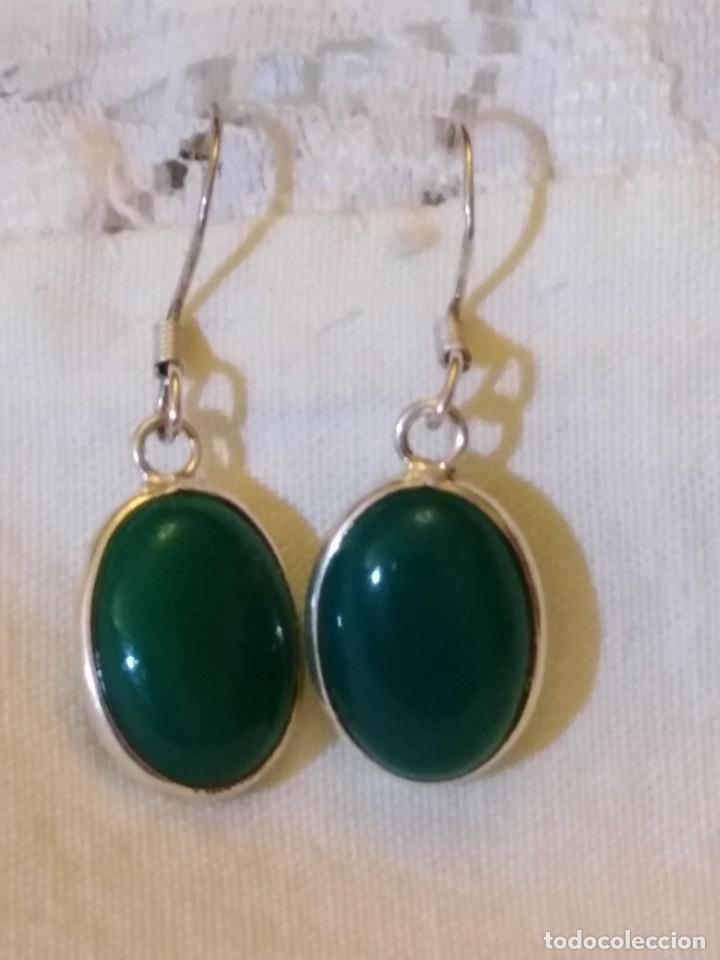 Joyeria: PENDIENTES DE ONIX VERDE NATURAL Y PLATA MACIZA (SIN USAR) - Foto 2