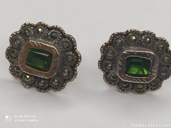 Joyeria: Pendientes de plata marquesitas y piedras verdes - Foto 1