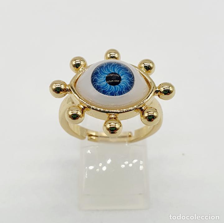 Joyeria: Original anillo ba&ntilde;ado en oro de 18k con cabuj&oacute;n en forma de ojo protector. - Foto 2