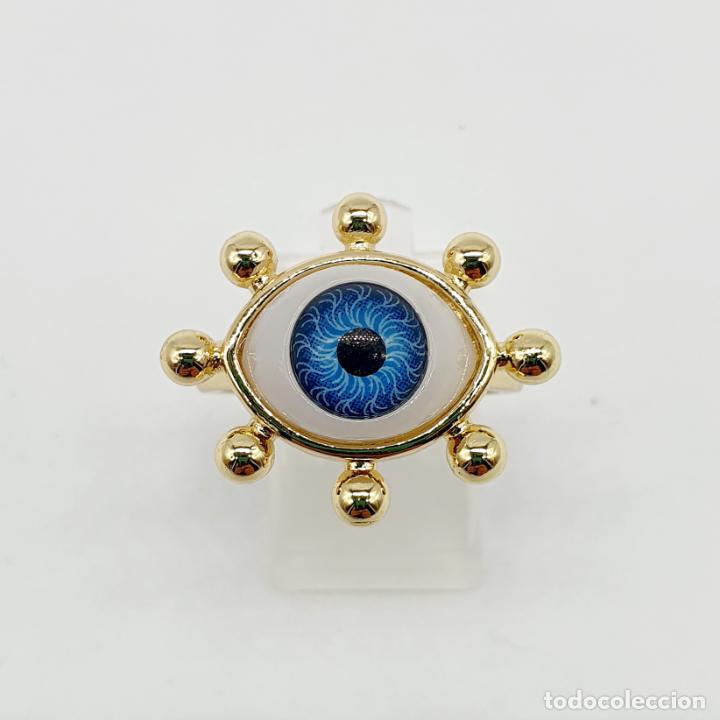 Joyeria: Original anillo ba&ntilde;ado en oro de 18k con cabuj&oacute;n en forma de ojo protector. - Foto 4