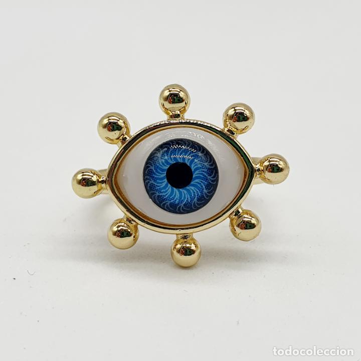 Joyeria: Original anillo ba&ntilde;ado en oro de 18k con cabuj&oacute;n en forma de ojo protector. - Foto 5