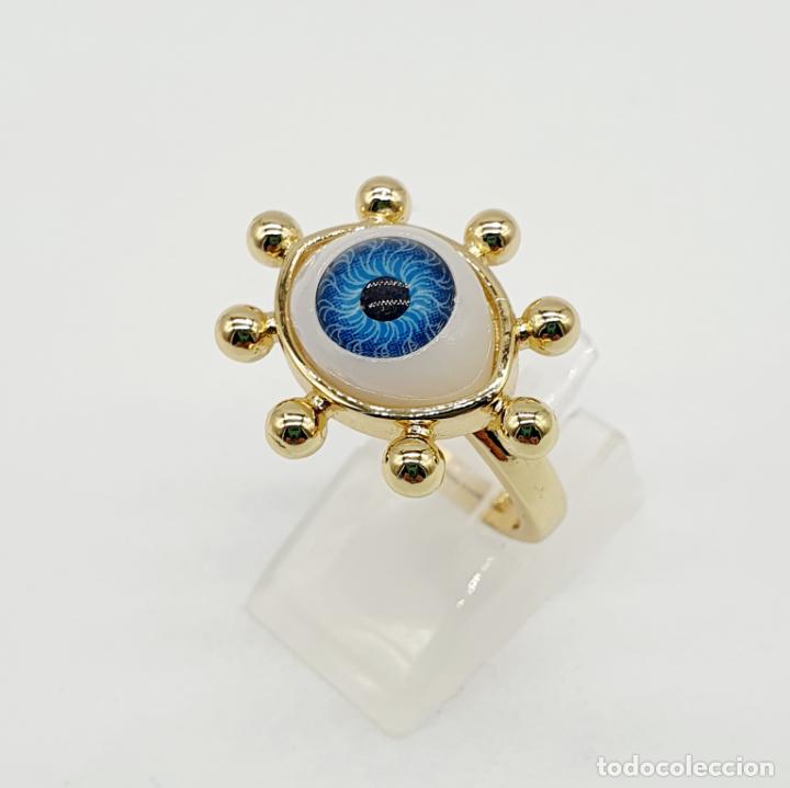 Joyeria: Original anillo ba&ntilde;ado en oro de 18k con cabuj&oacute;n en forma de ojo protector. - Foto 1