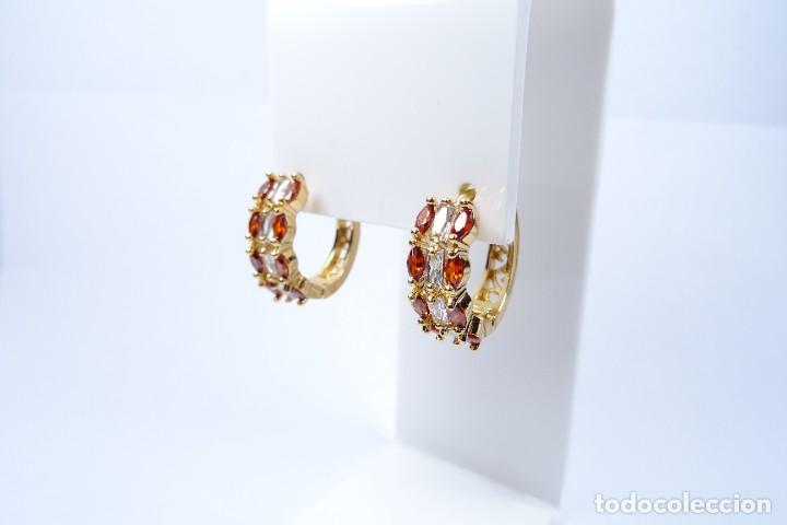 Joyeria: Pendientes en oro de 14k en forma de aro con granates engastados - Foto 8