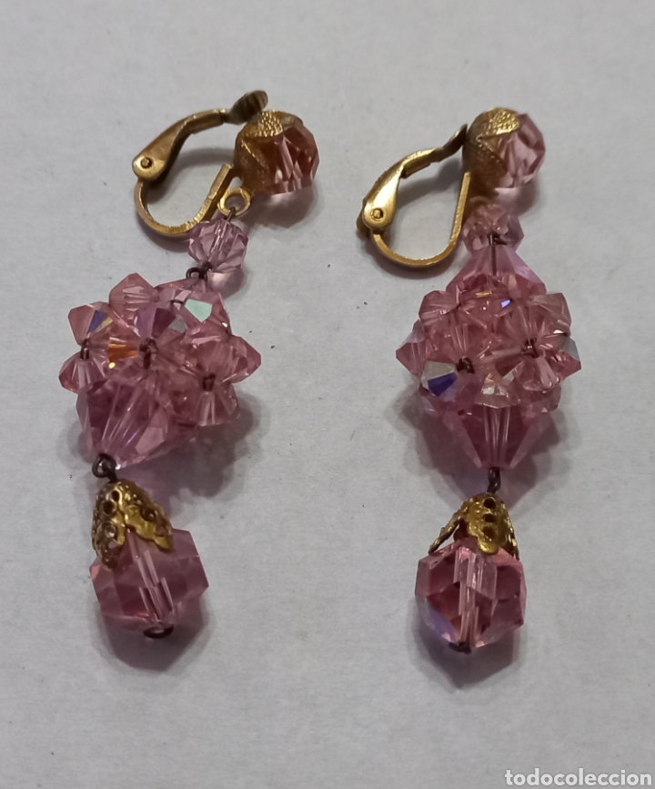 Joyeria: Aros pendientes de cristales checos rosados vintage 1960