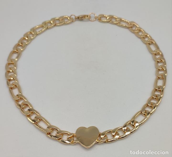 Joyeria: Sofisticada gargantilla de cadena doble con coraz&oacute;n central ba&ntilde;ado en oro de 14k. - Foto 4