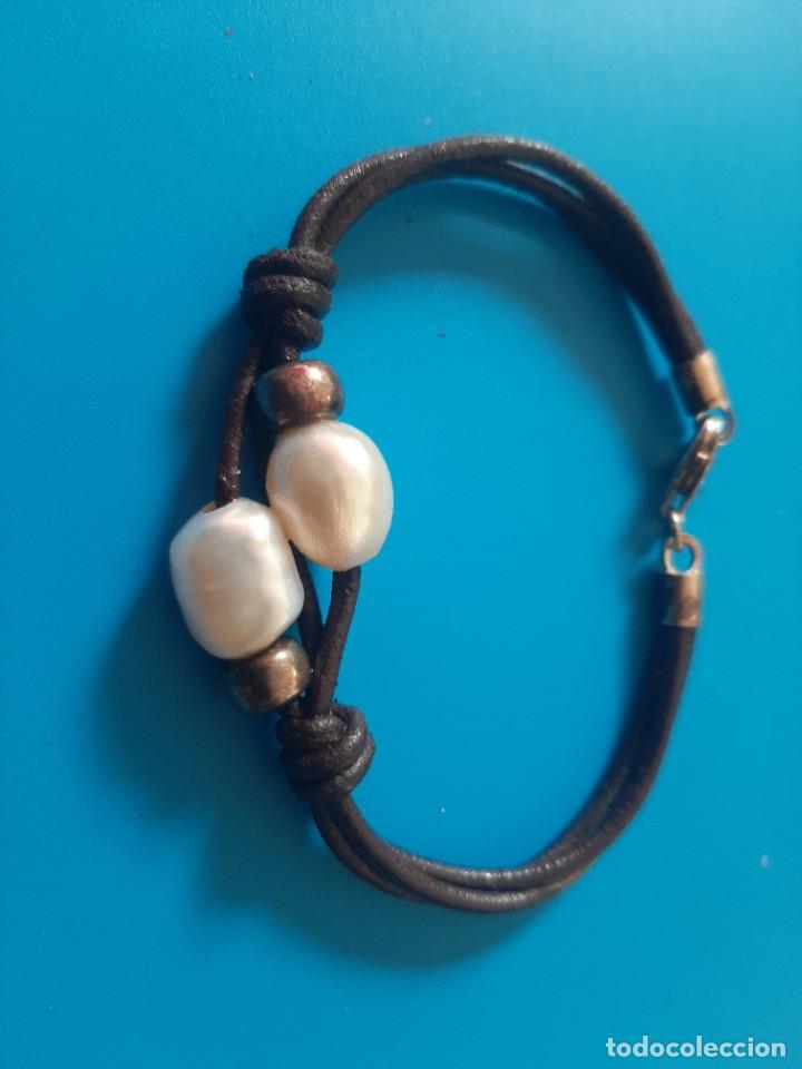 Joyeria: Pulsera cuero plata y perlas - Foto 1