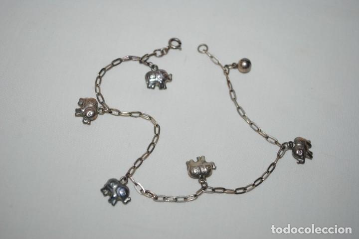 Joyeria: PULSERA ANTIGUA DE PLATA CON ELEFANTITOS - Foto 2