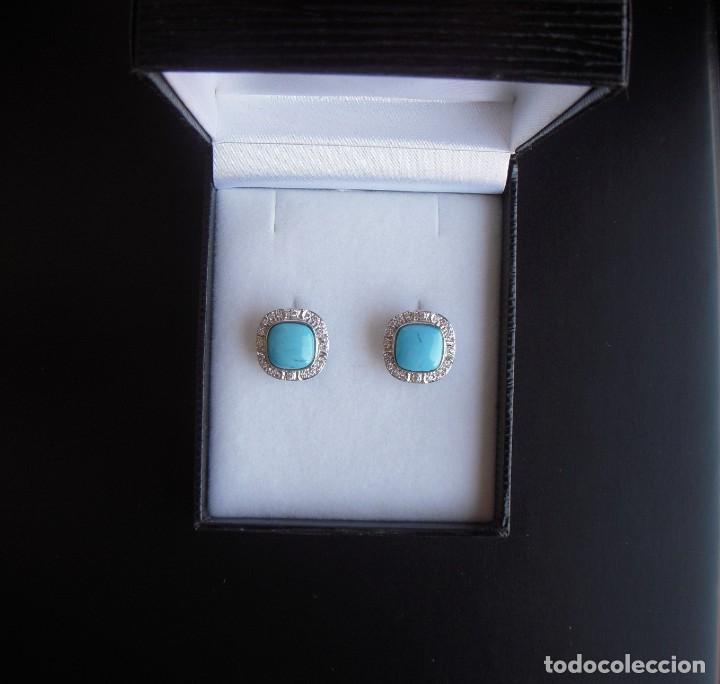 Joyeria: PENDIENTES ORO BLANCO CIRCONITAS Y TURQUESA