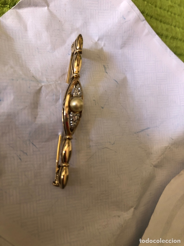 Joyeria: Antiguo broche de metal chapado con perla - Foto 2