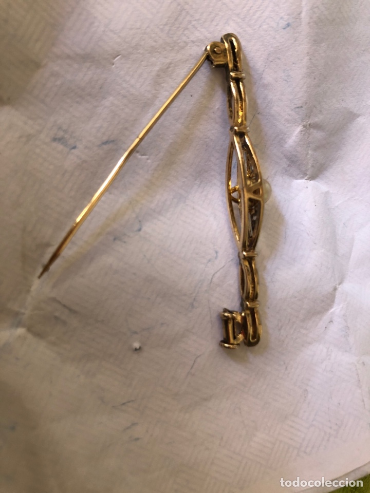 Joyeria: Antiguo broche de metal chapado con perla - Foto 3