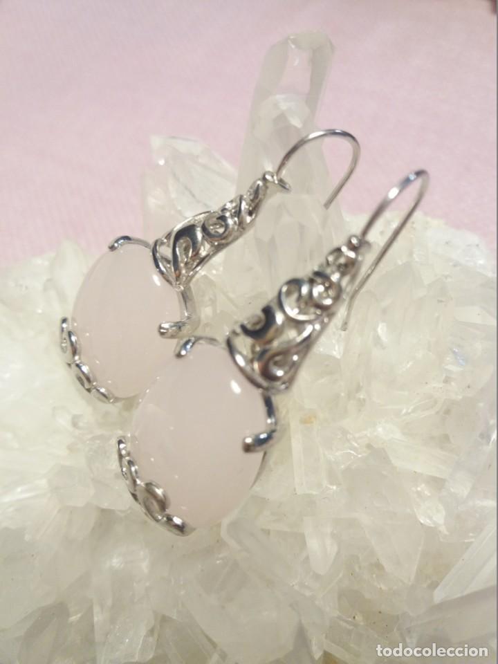 Joyeria: PENDIENTES MINERAL CUARZO ROSA Y PLATA - Foto 2