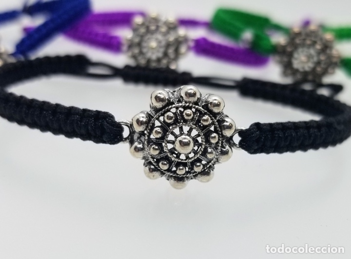 Joyeria: Pulsera con bot&oacute;n charro en plata y macram&eacute; - Foto 2