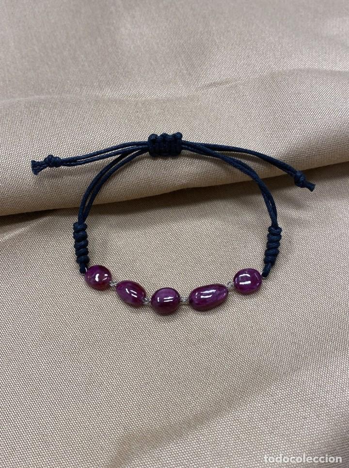 Joyeria: Pulsera macram&eacute;, oro blanco 18K con rub&iacute;es naturales - Foto 1