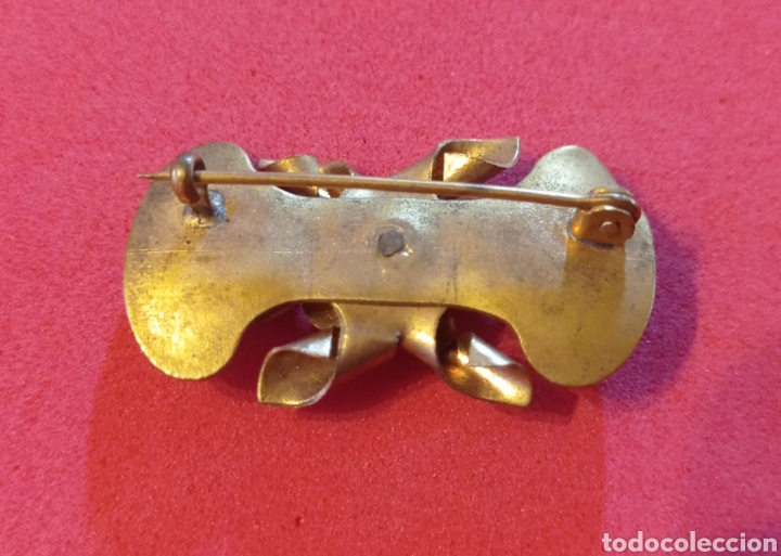 Joyeria: ⚜️ANTIGUO BROCHE ART DECO BRONCE Y LAT&Oacute;N CON PERLA - Foto 4