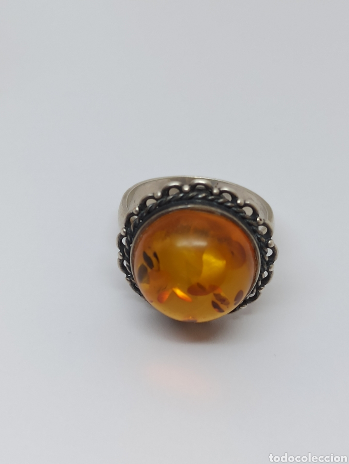 Joyeria: Antiguo anillo de plata de ley 926 y &aacute;mbar - Foto 3