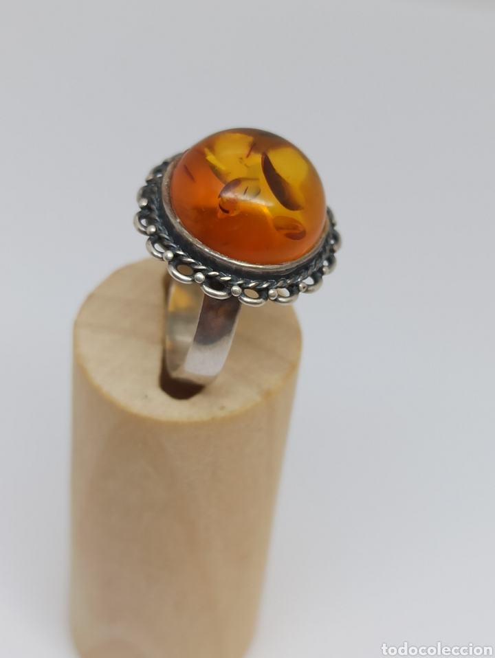 Joyeria: Antiguo anillo de plata de ley 926 y &aacute;mbar - Foto 4