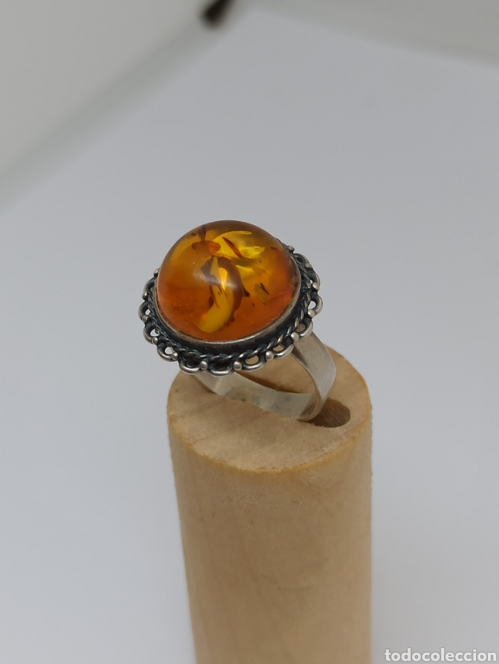 Joyeria: Antiguo anillo de plata de ley 926 y &aacute;mbar - Foto 5