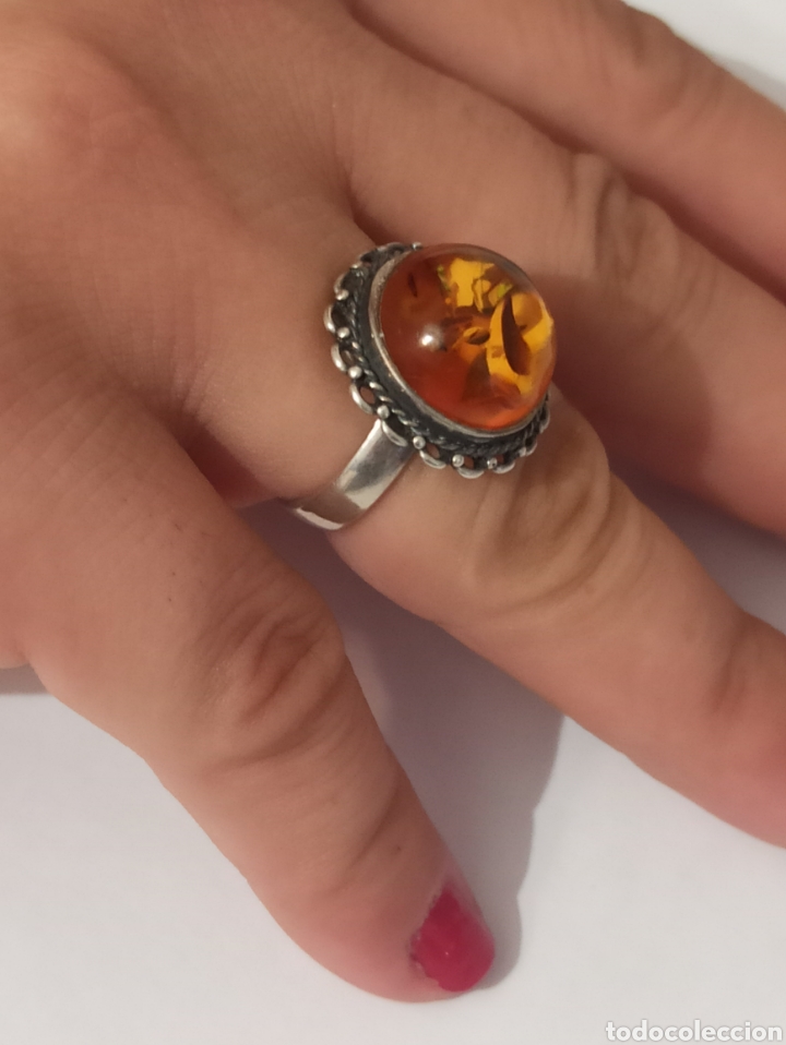 Joyeria: Antiguo anillo de plata de ley 926 y &aacute;mbar - Foto 8
