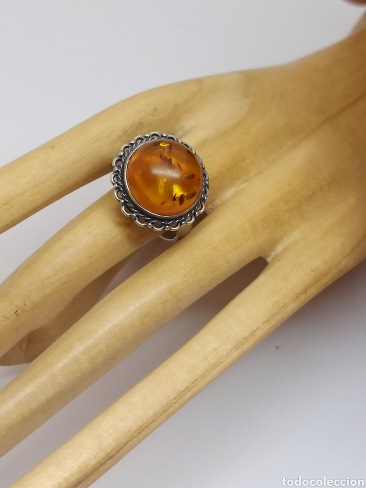 Joyeria: Antiguo anillo de plata de ley 926 y &aacute;mbar - Foto 1