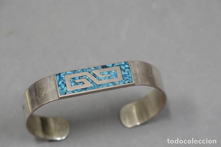 Joyeria: BRAZALETE O PULSERA DE PLATA Y TURQUESA. MEXICO - Foto 2
