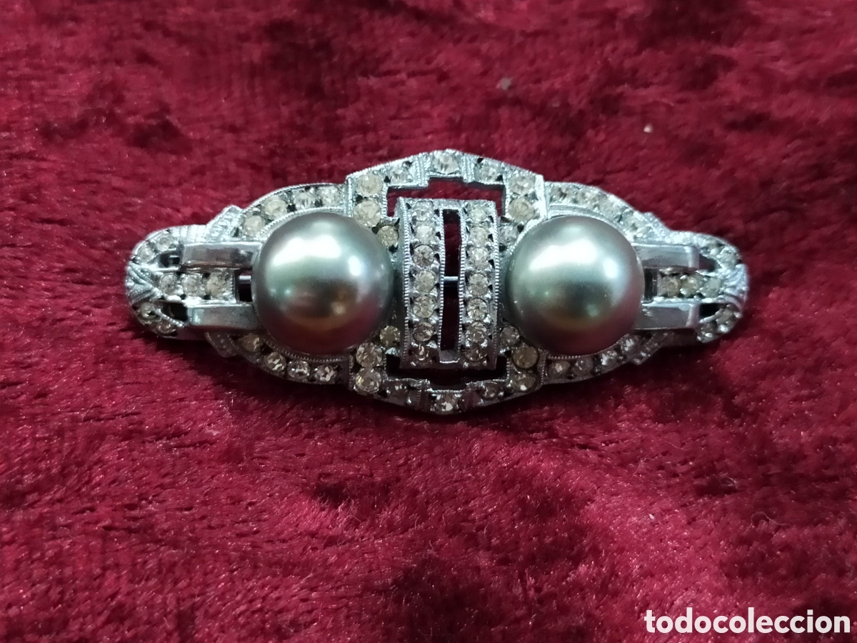 Joyeria: Broche de plata, estilo Art Deco. Simil perlas - Foto 1