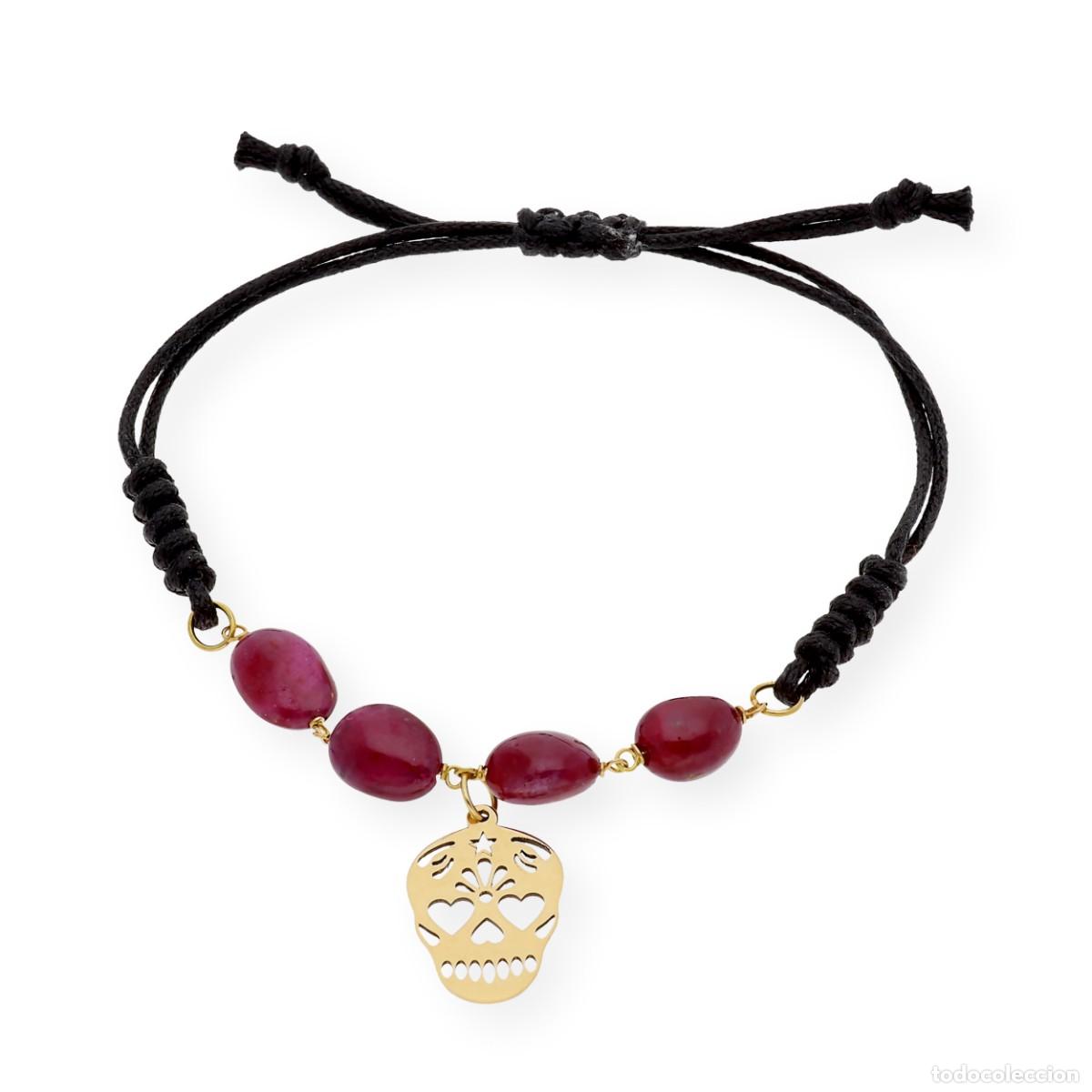 Joyeria: Pulsera macram&eacute; y oro 18k, con rub&iacute;es y dise&ntilde;o calavera - Foto 1
