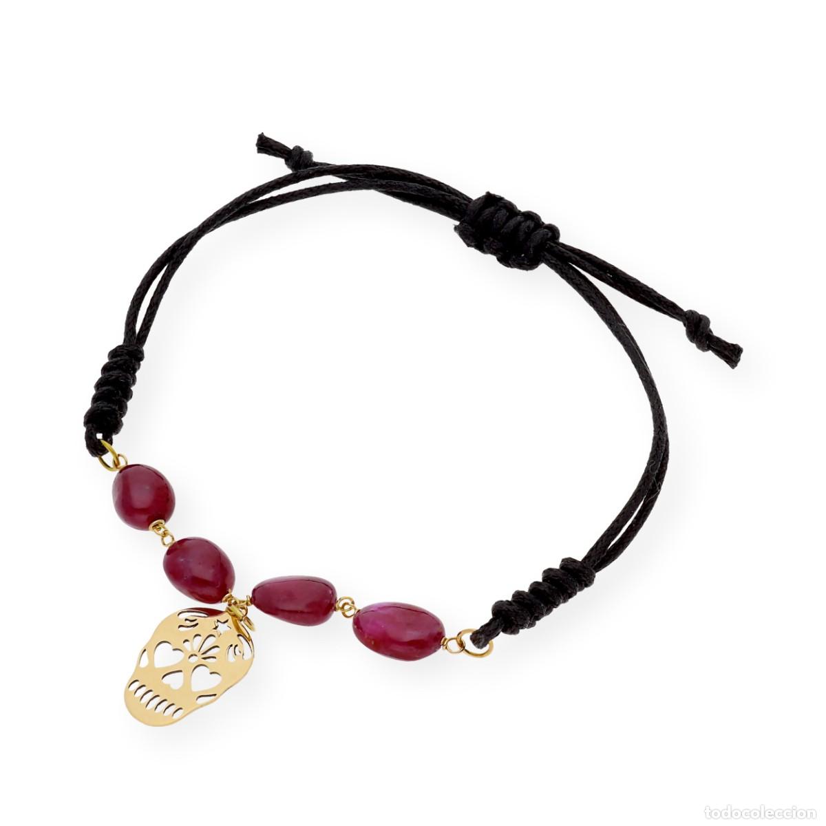 Joyeria: Pulsera macram&eacute; y oro 18k, con rub&iacute;es y dise&ntilde;o calavera - Foto 2
