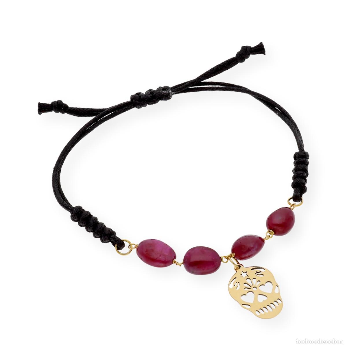 Joyeria: Pulsera macram&eacute; y oro 18k, con rub&iacute;es y dise&ntilde;o calavera - Foto 3