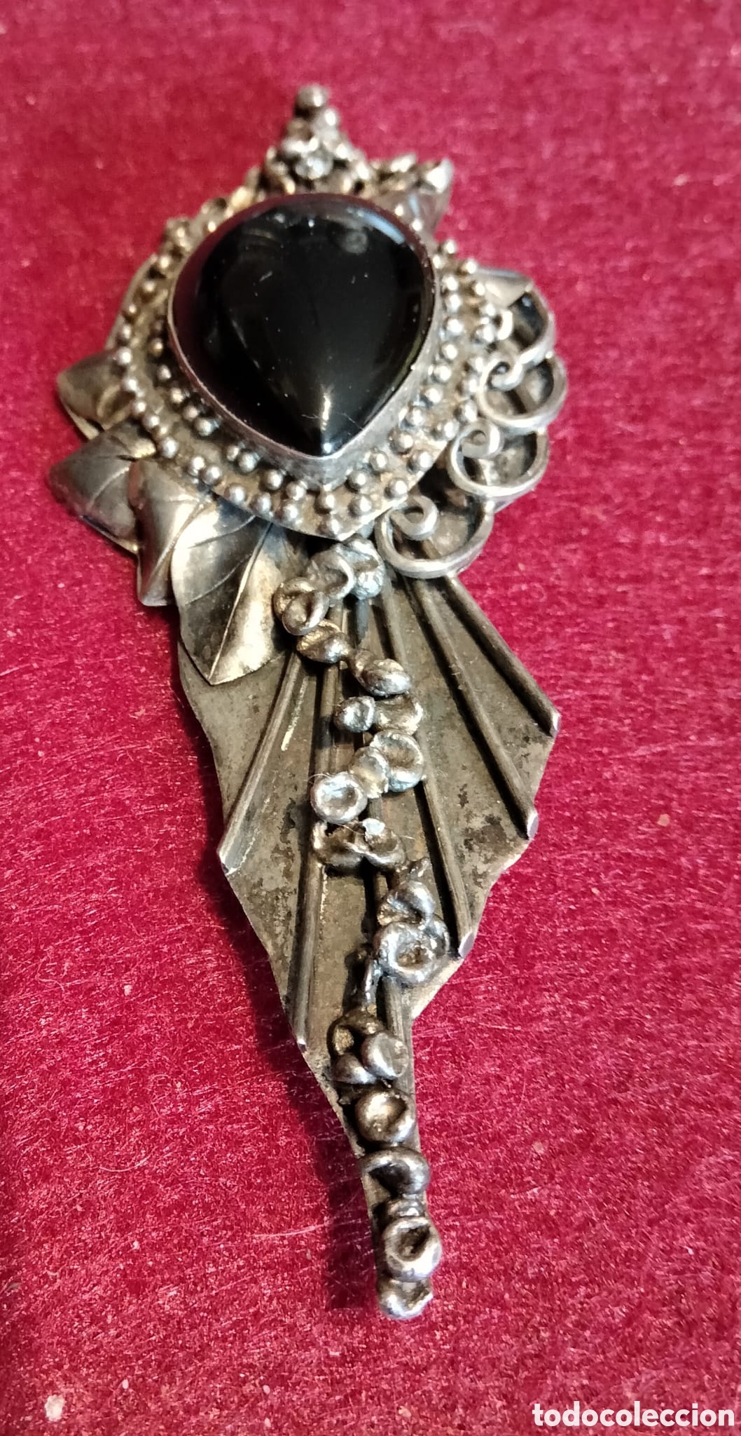 Joyeria: GRAN BROCHE DE PLATA Y PIEDRA NEGRA - Foto 1